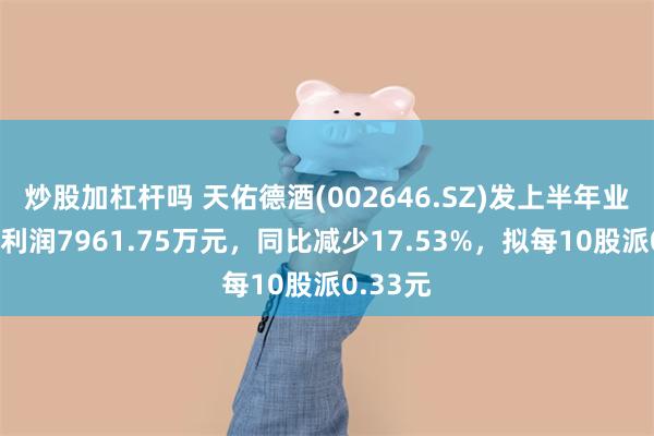 炒股加杠杆吗 天佑德酒(002646.SZ)发上半年业绩，净利润7961.75万元，同比减少17.53%，拟每10股派0.33元