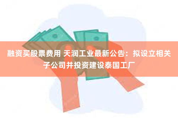 融资买股票费用 天润工业最新公告：拟设立相关子公司并投资建设泰国工厂